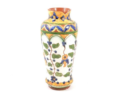 Della Robbia style Art Pottery vase, incised with stylised floral field, the base with incised marks, some indistinct, 'No. 2