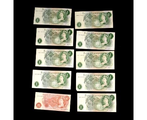 Nine £1 notes, to include seven L K O'Brien, Chief Cashier 1955-62; two J B Page, Chief Cashier 1970-80; all generally good; 