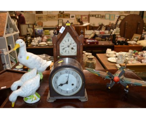 An American mantel clock and a Smiths mantel clock