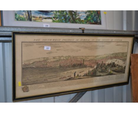 An antique print, The South West Prospect of Ipswich in the County of Suffolk