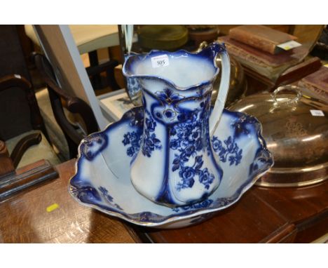 An art nouveau design blue and white toilet jug and basin