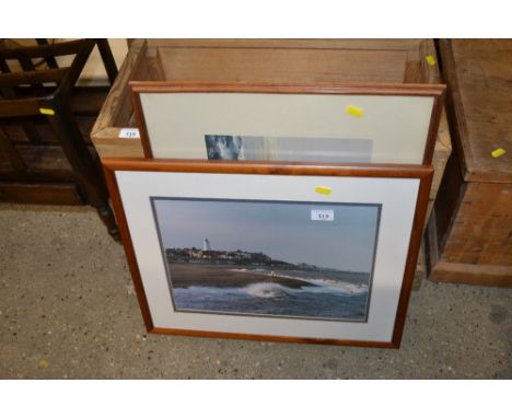 A photograph of Southwold (pre pier renovation) a coloured print of The Cutty Sark and another depicting Monet's Garden
