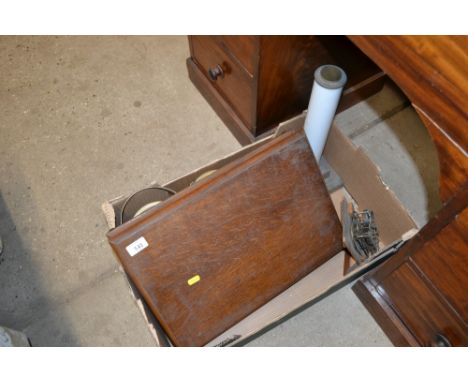 A cased part canteen of cutlery; a table lamp base and two biscuit barrels etc