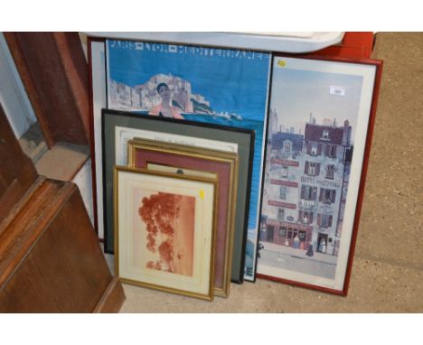 A print "The Field of Waterloo", other military prints, modern framed prints etc