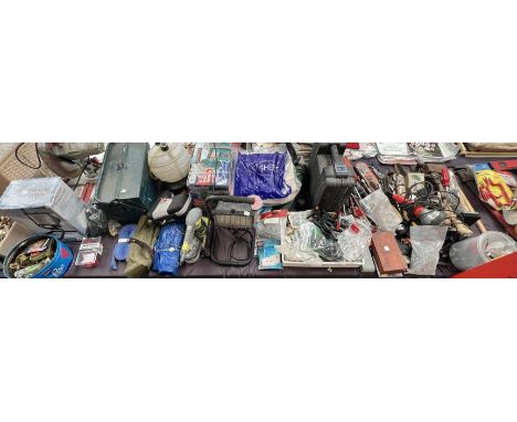 Various tools including spanners, lamps, Bench Grinder, tool box, etc 