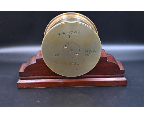 1916 trench art mantel piece tobacco caddy engineered from two 4.5 Howitzer shell casings dated 1916, perfect snug fit.&nbsp;