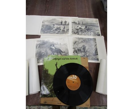 3 Peter Scott prints, 4 hunting prints, a record- Die Jags mit dem Hirschrut&nbsp;