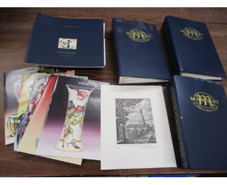 Collection of Moorcroft members club newsletters and price lists with 3 Moorcroft folders from 1996-2007 (not enamels catalog