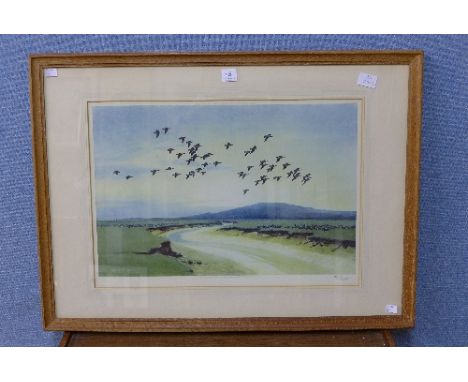 A signed Peter Scott print, The Last of the Solway Barnacles, framed