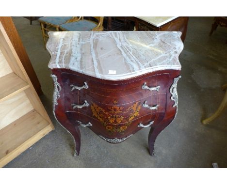 A reproduction French Louis XV style marble topped commode