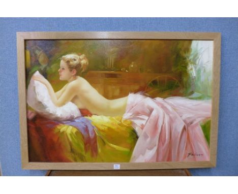 * Fisher, portrait of a reclining semi-nude female, oil on canvas, framed