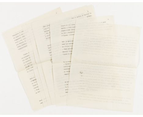 Kazantzakis (Nikos) Typescript synopsis in French of 'The Odyssey: A Modern Sequel', 8pp., autograph corrections in pencil in