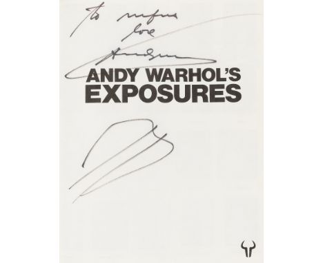 Warhol (Andy) Andy Warhol's Exposures, first English edition, signed and inscribed by the author in black marker with sketch 