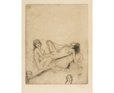 French erotica.- Chimot (Édouard, 1880-1959) Two nudes, etching and drypoint printed with plate tone, signed in pencil in the