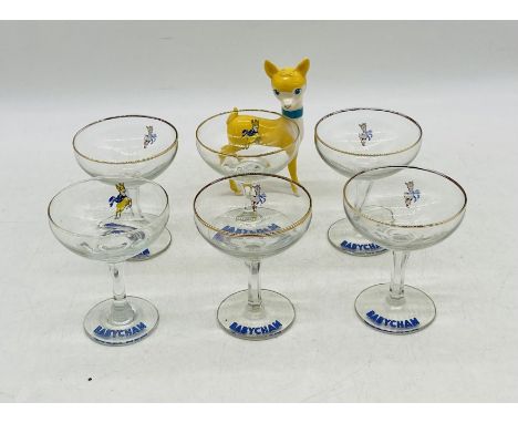A set of six vintage Babycham glasses, along with the Babycham deer