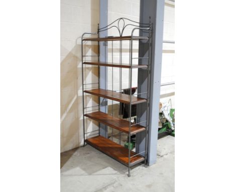 A Ducal metal and pine freestanding shelf - length 108.5cm, depth 34.5cm, height 187cm