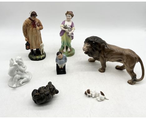 A collection of ceramics including Royal Doulton "The Shepherd" and "Fat Boy", Rosenthall cherub and rooster, Royal Copenhage