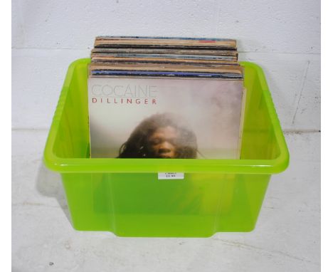 A quantity of various 12" vinyl records, including Dillinger, Bob Marley, The Rolling Stones, Bob Dylan, ACDC, Lynyrd Skynyrd