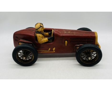 A vintage wooden 1920's style racing car model 