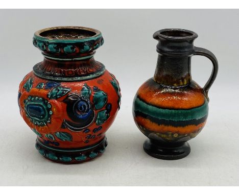 Two vintage West German Pottery vases - approx. height 19cm