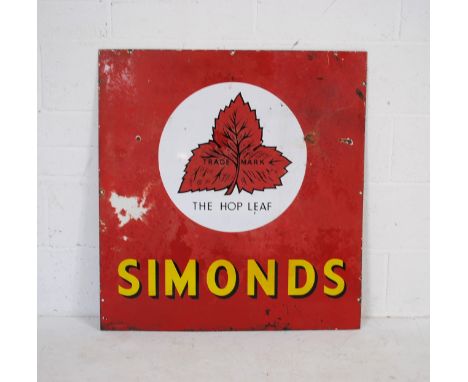 A vintage enamel advertising sign for Simonds Hop Leaf - 90cm x 85cm