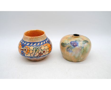 A Royal Doulton Brangwyn ware vase, along with a Charlotte Rhead vase - tallest 11cm