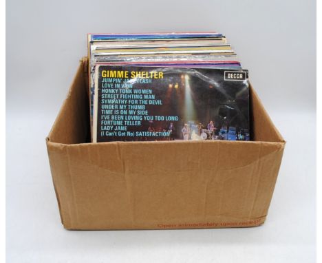 A quantity of various 12" vinyl records, including The Rolling Stones, Deep Purple, John Mayall, Rush, Fairport Convention, T