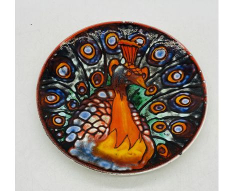A large Poole Pottery "Peacock" charger - diameter 36cm, hairline crack to reverse