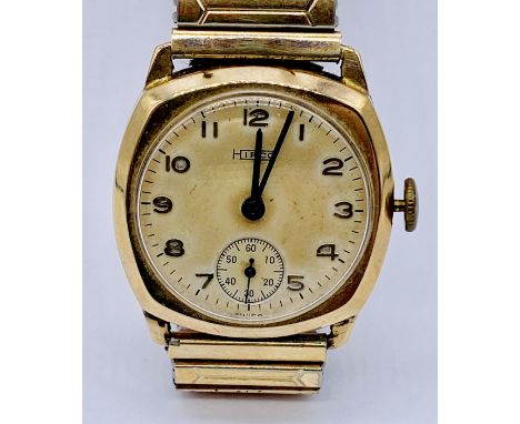 A Hirco vintage 9ct gold wristwatch on expandable strap