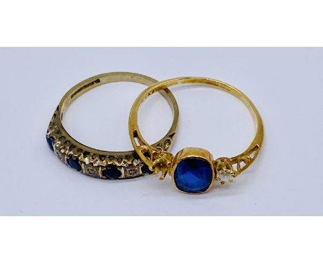 A tested 15ct gold ring set with an amethyst and diamond (weight 1.8g) along with a 9ct gold half eternity ring (weight 1.5g)