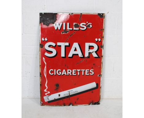 A vintage enamel advertising sign for Will's Star Cigarettes - 91.5cm x 61cm