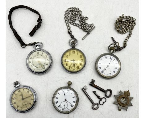 A collection of 5 pocket watches etc. one marked with Broad Arrow mark and GSTP 108697