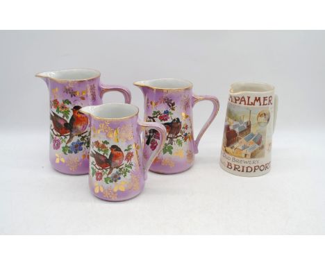 A Goldprint ceramic jug for 'J. C. & R. H. Palmer, The Old Brewery, Bridport', along with three other jugs