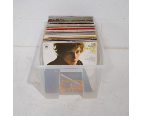 A quantity of various 12" vinyl records, including Bob Dylan, The Beach Boys, Gary Shearston, The Eagles, The Carpenters, Sim