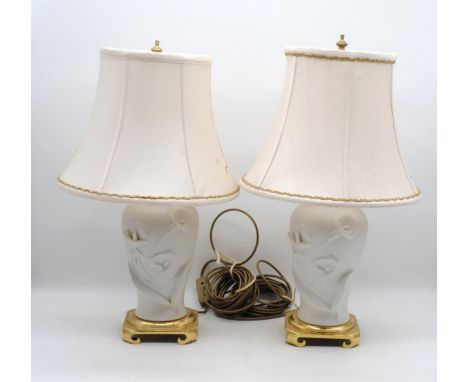 A pair of Franklin Mint Calla Lily table lamps designed by Nicholas Berbenczy, with shades