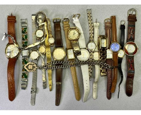 VINTAGE &amp; LATER LADY'S &amp; GENT'S WRISTWATCHES and a silver Albert with T bar, swivel clip and presentation shield shap