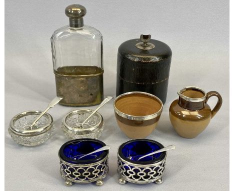 SILVER MOUNTED &amp; EPNS COLLECTABLES GROUP - to include a card string box with silver cutter to the top, 11.5cms H, glass h