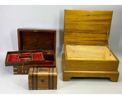 OAK DOME TOP DOUBLE TEA CADDY - Late 19th Century, painted to resemble stringing and Grecian key inlay, with TEA in cartouche