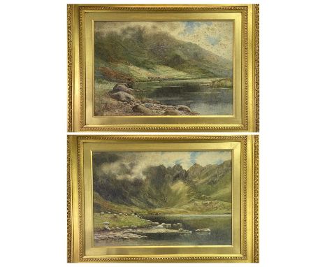 ARTHUR WILKINSON watercolours, a pair - one titled 'Llyn Idwal', and another Eryri scene with cattle feeding in the backgroun