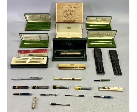 CROSS GOLD FILLED PEN &amp; PENCILS GROUP with associated items, 11 in total, mostly boxed including 10ct rolled gold, 10ct g