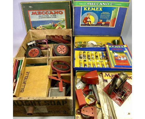 MECCANO VINTAGE SET and a Mamod type live steam stationary engine, a Mark Hess HJL tin plate inertia motor, a vintage wooden 