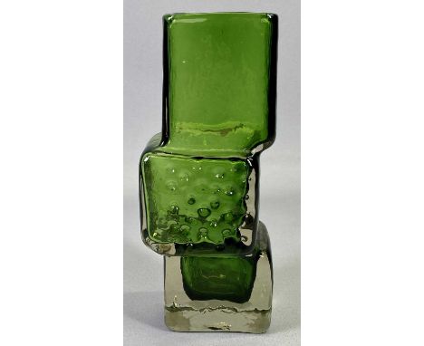 WHITEFRIARS 'GEOFFREY BAXTER' DESIGN GLASS VASE - 'Drunken Bricklayer' pattern in meadow green, 21cms H