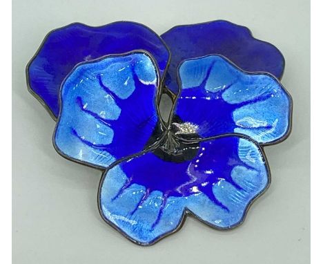 LARGE NORWEGIAN DAVID ANDERSEN STERLING SILVER - ENAMEL FLOWER BROOCH - 48 x 45mm, 20.5grms (J4)