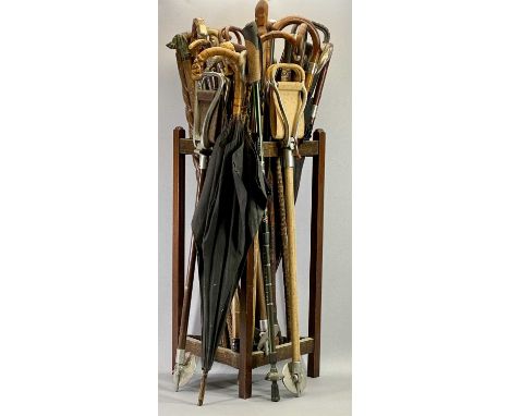 ANTIQUE &amp; LATER WALKING STICKS - a collection, some with silver mounts, an Indian sword stick and five shooting sticks, c