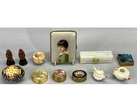 ROSENTHAL PORCELAIN CIGARETTE CASE, blush decorated Royal Worcester lidded box, micro mosaic and other pill boxes along with 
