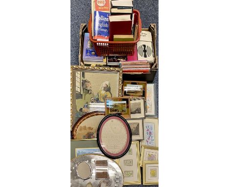 19TH CENTURY OVAL SILKWORK SAMPLER WITH TEXT - Elizabeth Evans Boawenni aged 10 years, 34 x 27cms, frames containing Kensitas
