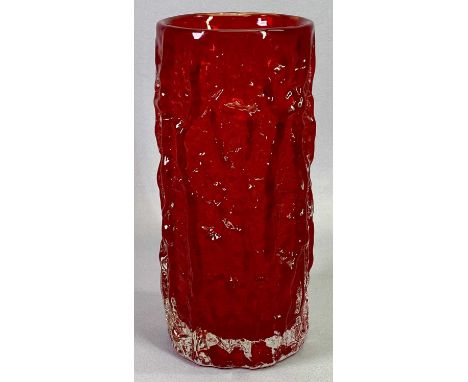 WHITEFRIARS TEXTURED RANGE GLASS VASE - 9691 pattern in ruby, 23.5cms H