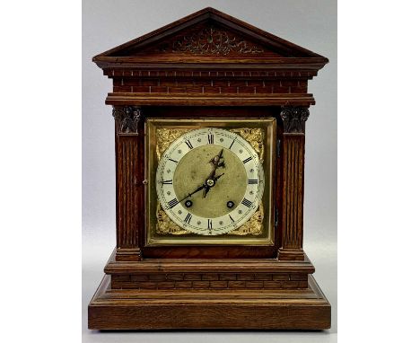 GERMAN OAK CASED MANTEL CLOCK - Late 19th/Early 20th Century by Winterhalder &amp; Hoffmeier, the architectural case with sim