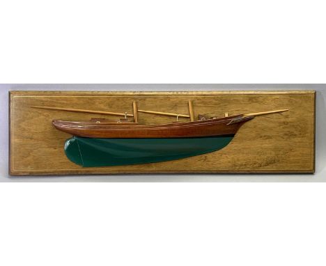MAHOGANY HALF HULL SHIP'S MODEL 'THE GLOUCESTER MAN JOHANN EHLERS' designed by Fenwick C Williams 1931, Makers stamp for Pete