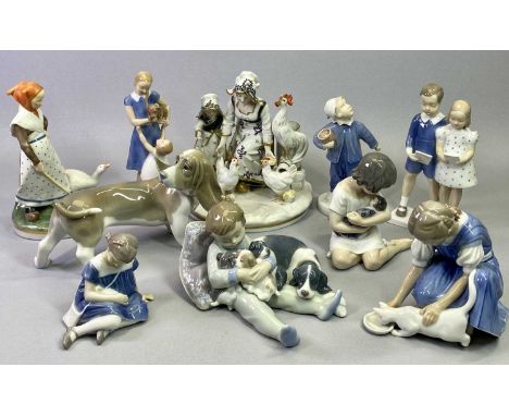 ROYAL COPENHAGEN FIGURES OF CHILDREN (7) - 19cms H the tallest, a Capodimonte style figure group of a Dutch woman and child f